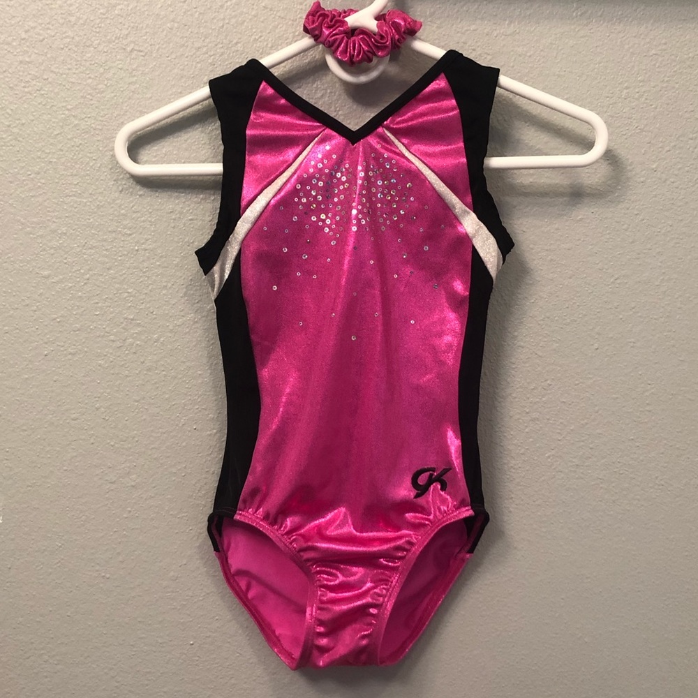 GK Elite Aly silver foil pink leotard